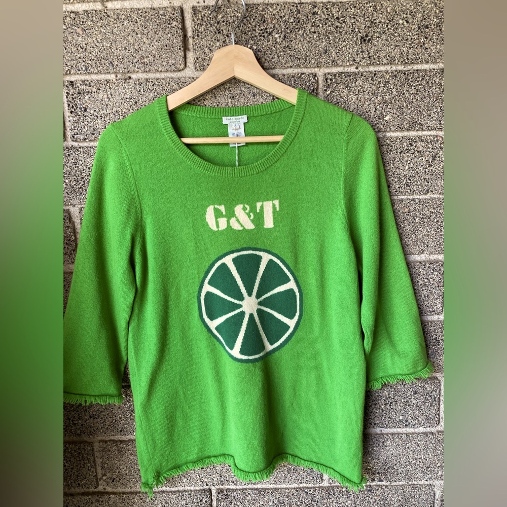 Kate Spade Parrot Green G&T Graphic Cashmere 
Pullover Sweater